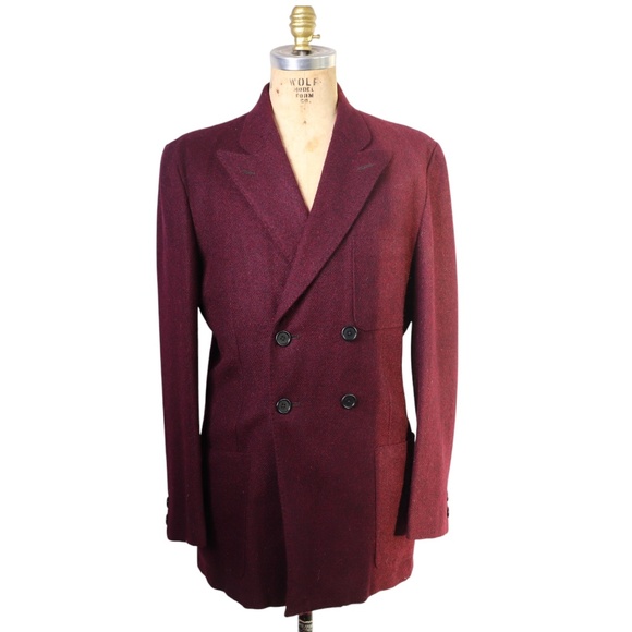 Vintage Mens Bespoke Handwoven Donegal Tweed Purple Wool Jacket - Picture 1 of 15